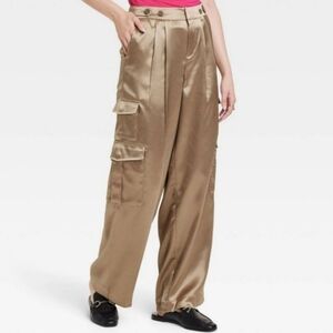 a new day High-Rise Satin Cargo Pants, 14, Golden Tan
